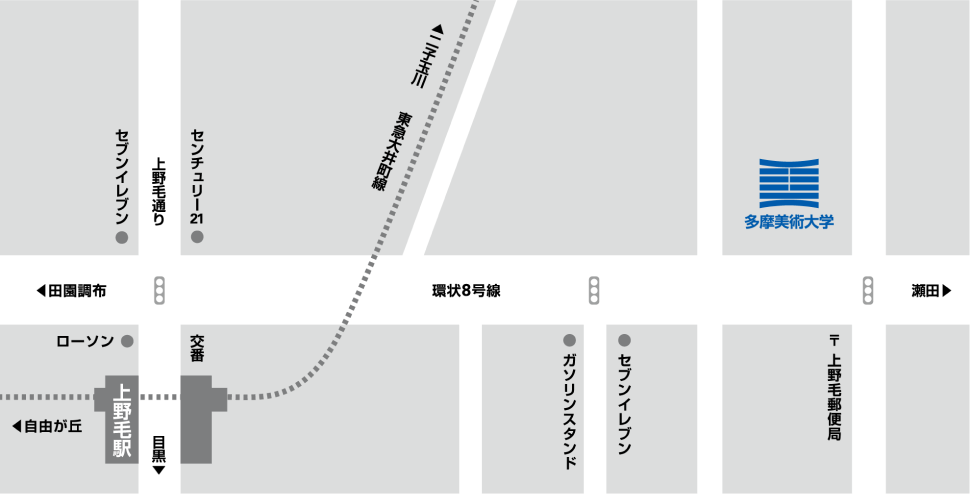上野毛駅から上野毛キャンパスまでのイラスト地図