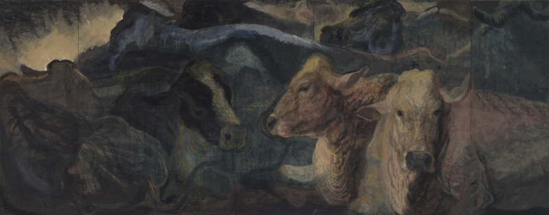 牛の墨絵画　モノトーン　特大サイズ　140×113㎝　　25265 g_works_2025_01_nihonga_03_01-